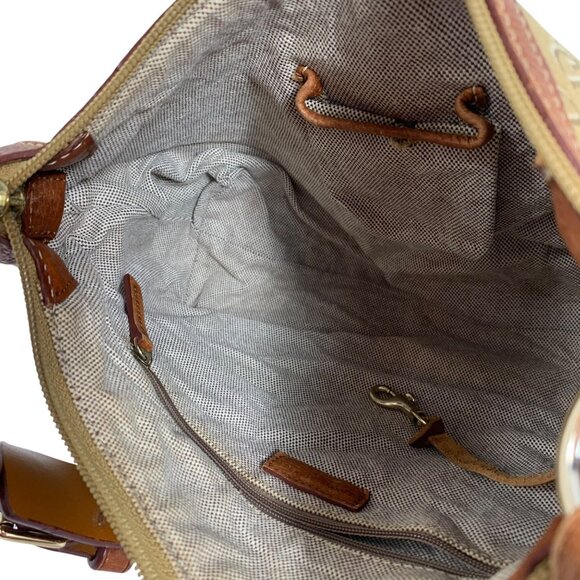Y2K Dooney Bourke Logo Jacquard Canvas Hobo Shoulder Bag Leather Buckle Strap - Picture 13 of 16